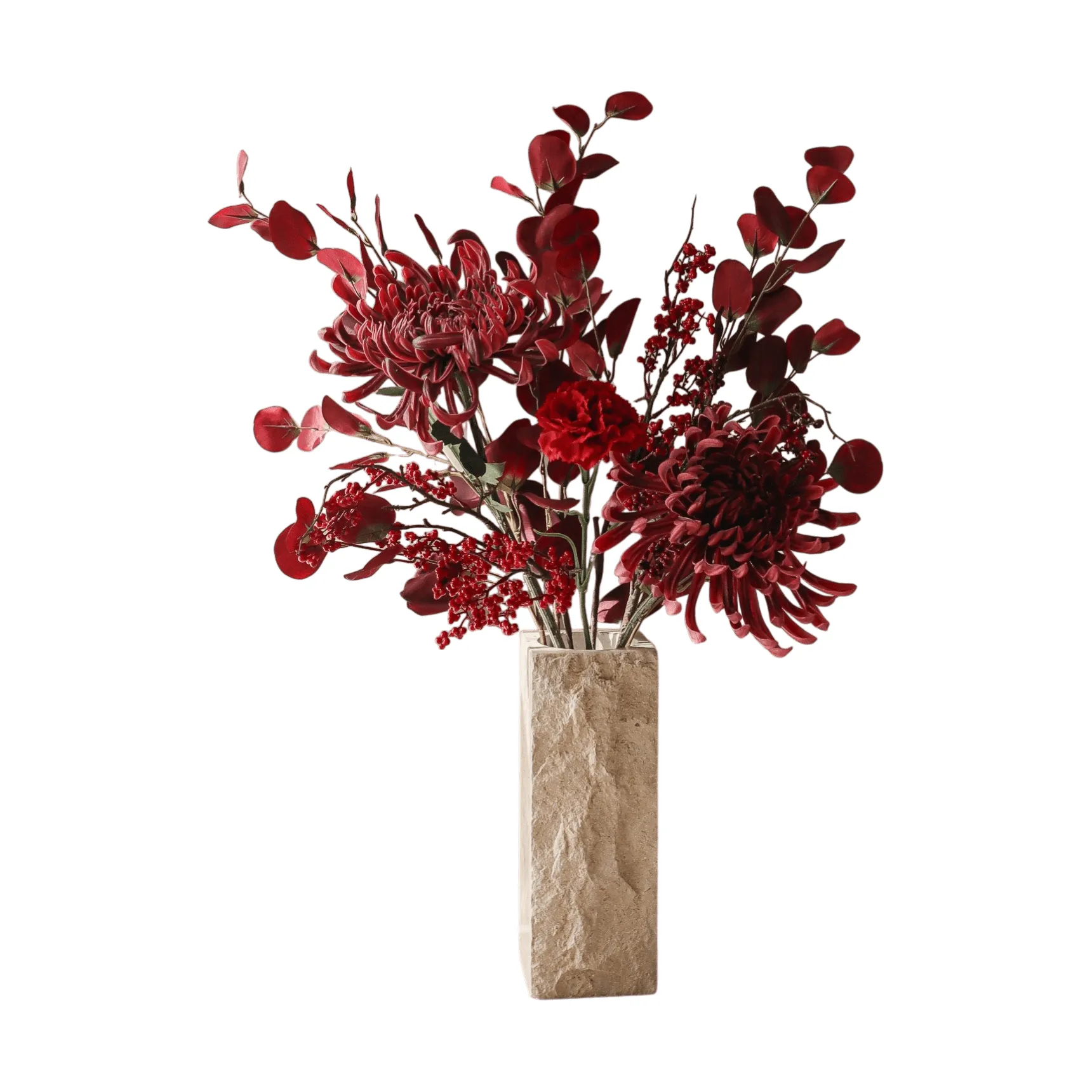 Berry drama konstgjord bukett, Spindelkrysantemum, nejlika, eukalyptus, 84 cm Botané