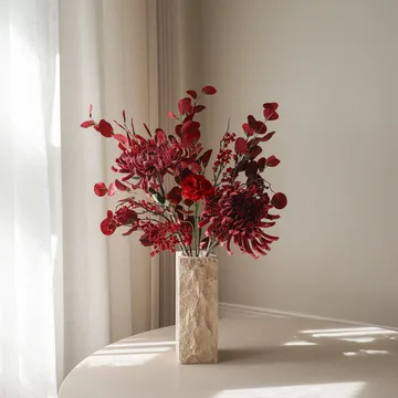 Berry drama konstgjord bukett - Spindelkrysantemum, nejlika, eukalyptus, 84 cm - Botané