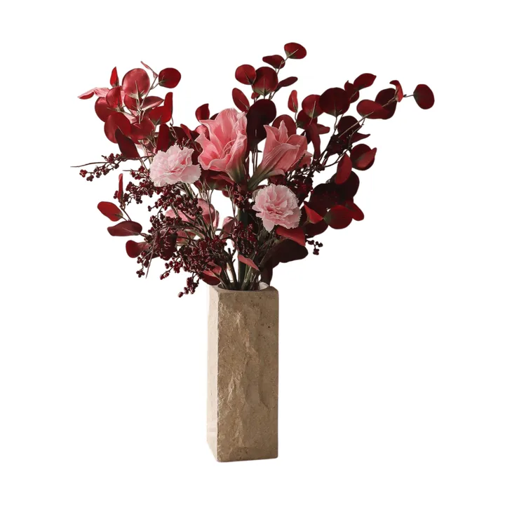 Burgundy blush konstgjord bukett - Amaryllis, nejlika, bärkvistar, eukalyptus, 84 cm - Botané