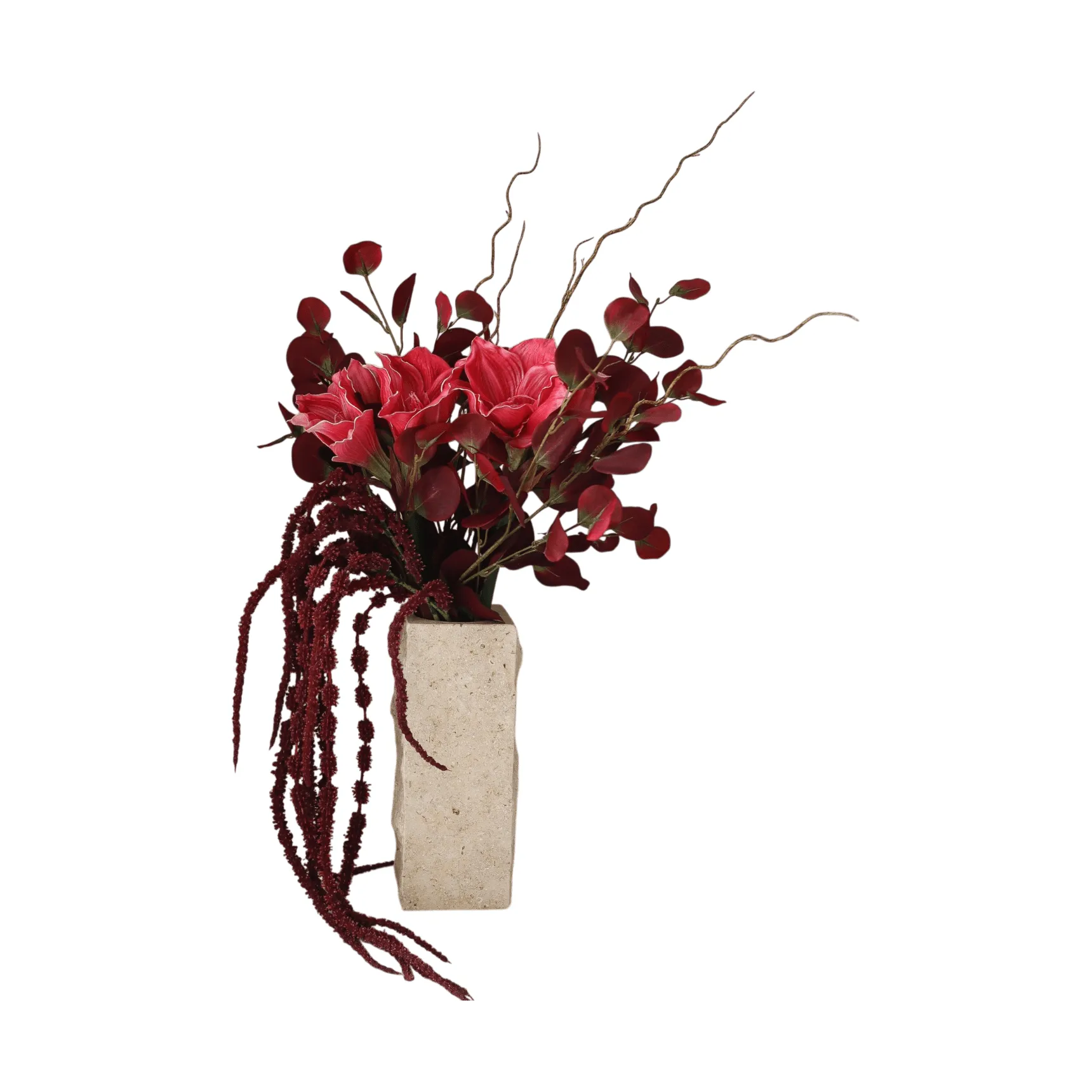 Deep bloom konstgjord bukett, Amaryllis, eukalyptus, amarant, kvistar, 120 cm Botané