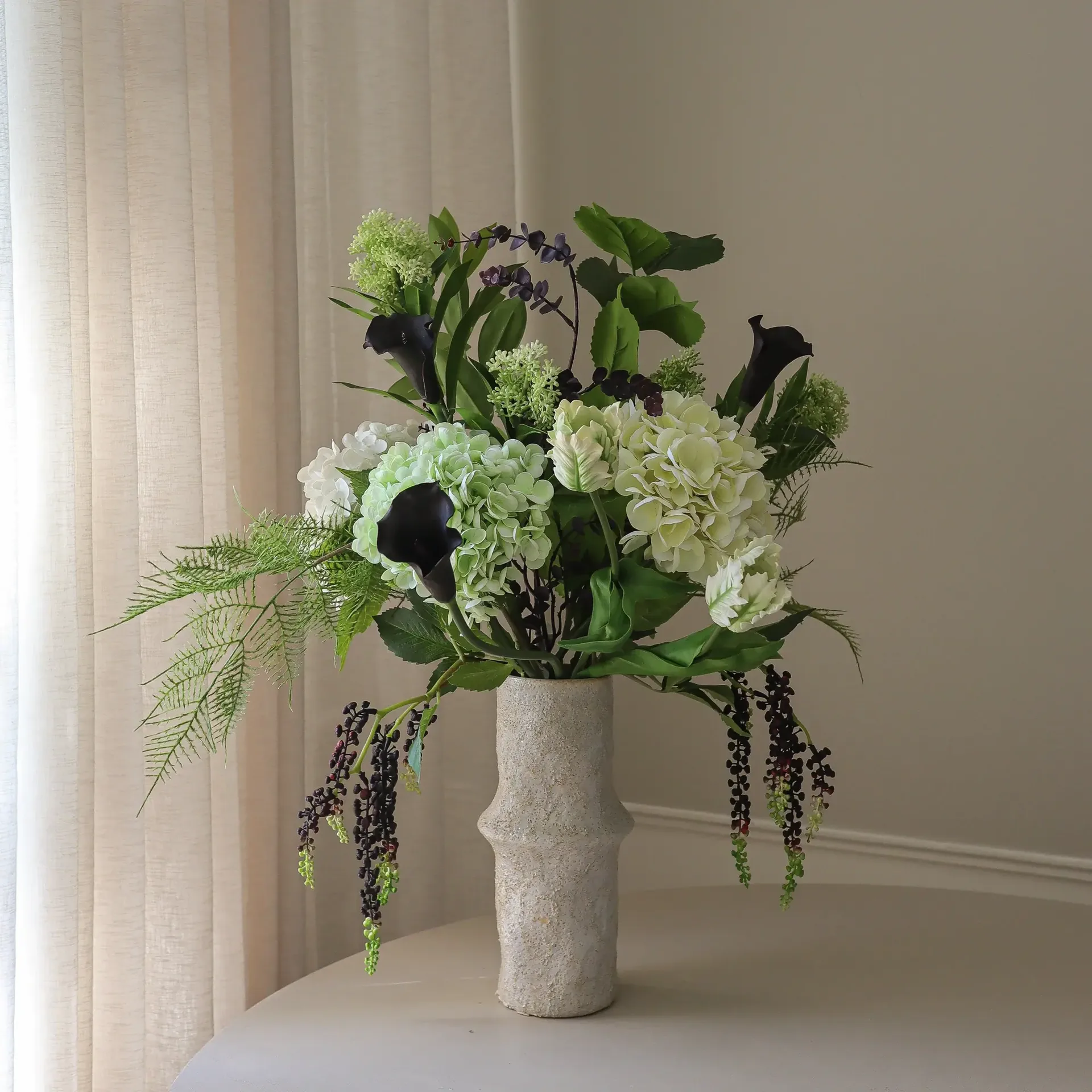 Moonlit Garden konstgjord bukett, Hortensia-papegojtulpan-kalla, 106 cm, 17 st Botané
