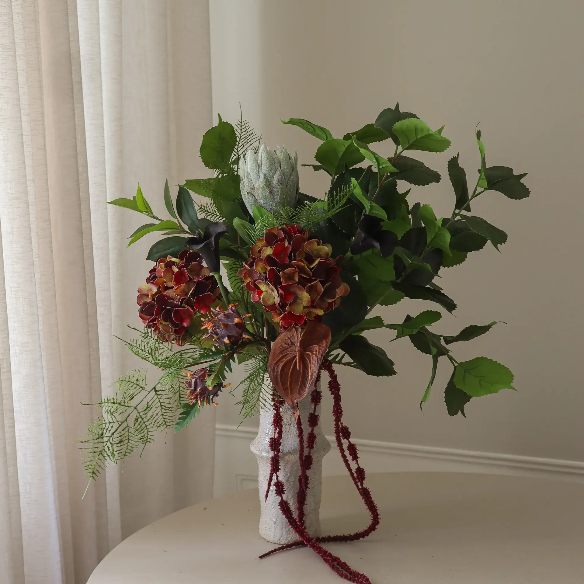 Noir Botanica konstgjord bukett, Hortensia-kalla-anthurium 112 cm, 15 st Botané