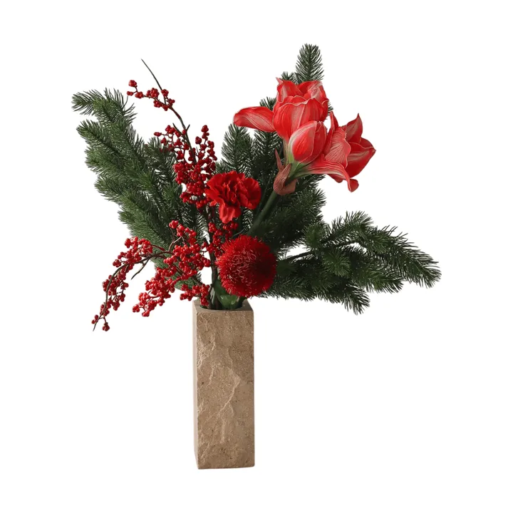 Red spritz konstgjord bukett - Amaryllis, nejlika, bärkvistar, tallkvistar, 72 cm - Botané
