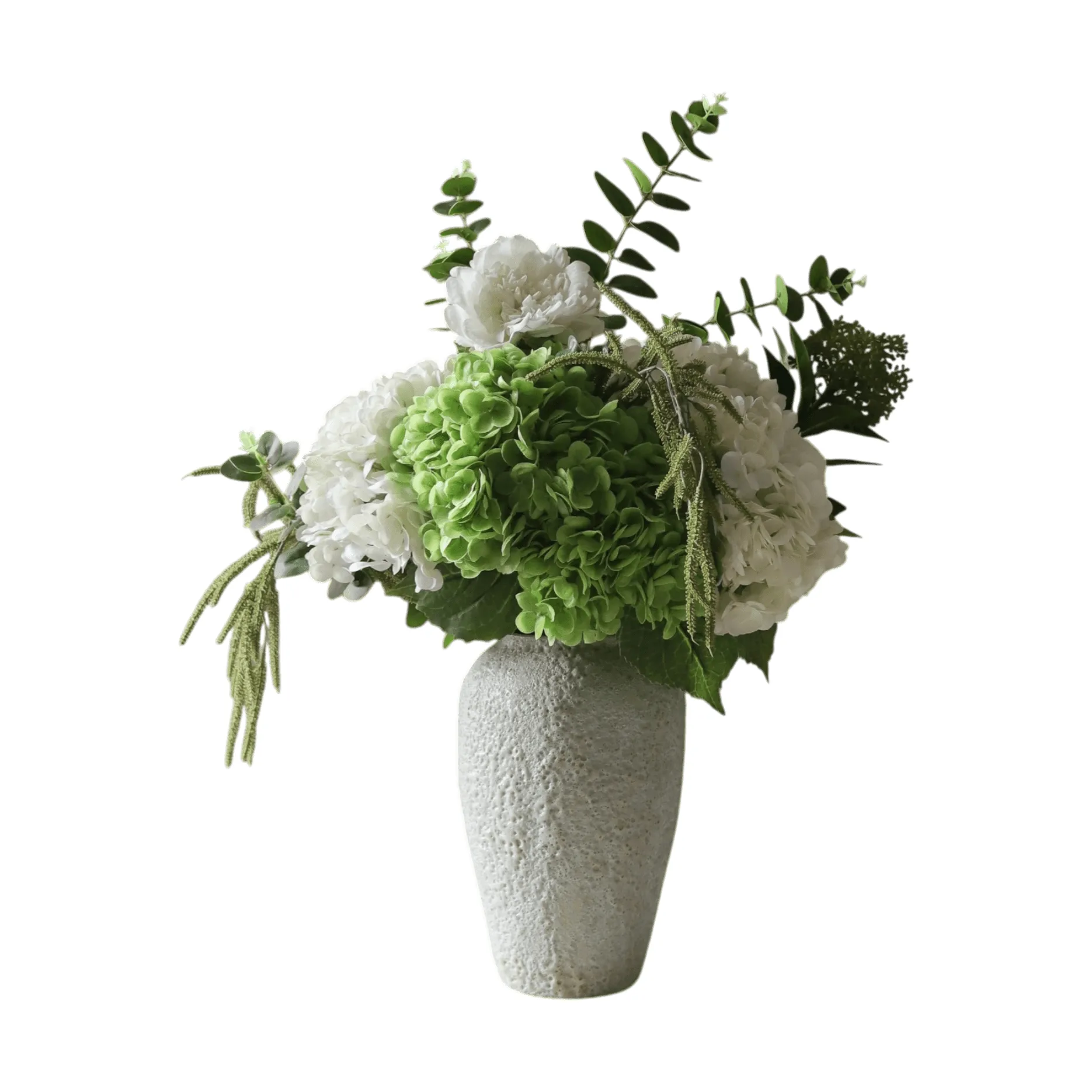 Smashed Avocado konstgjord bukett, Hortensia-pion-amarant-skimmiabär-eukalyptus 12 st Botané