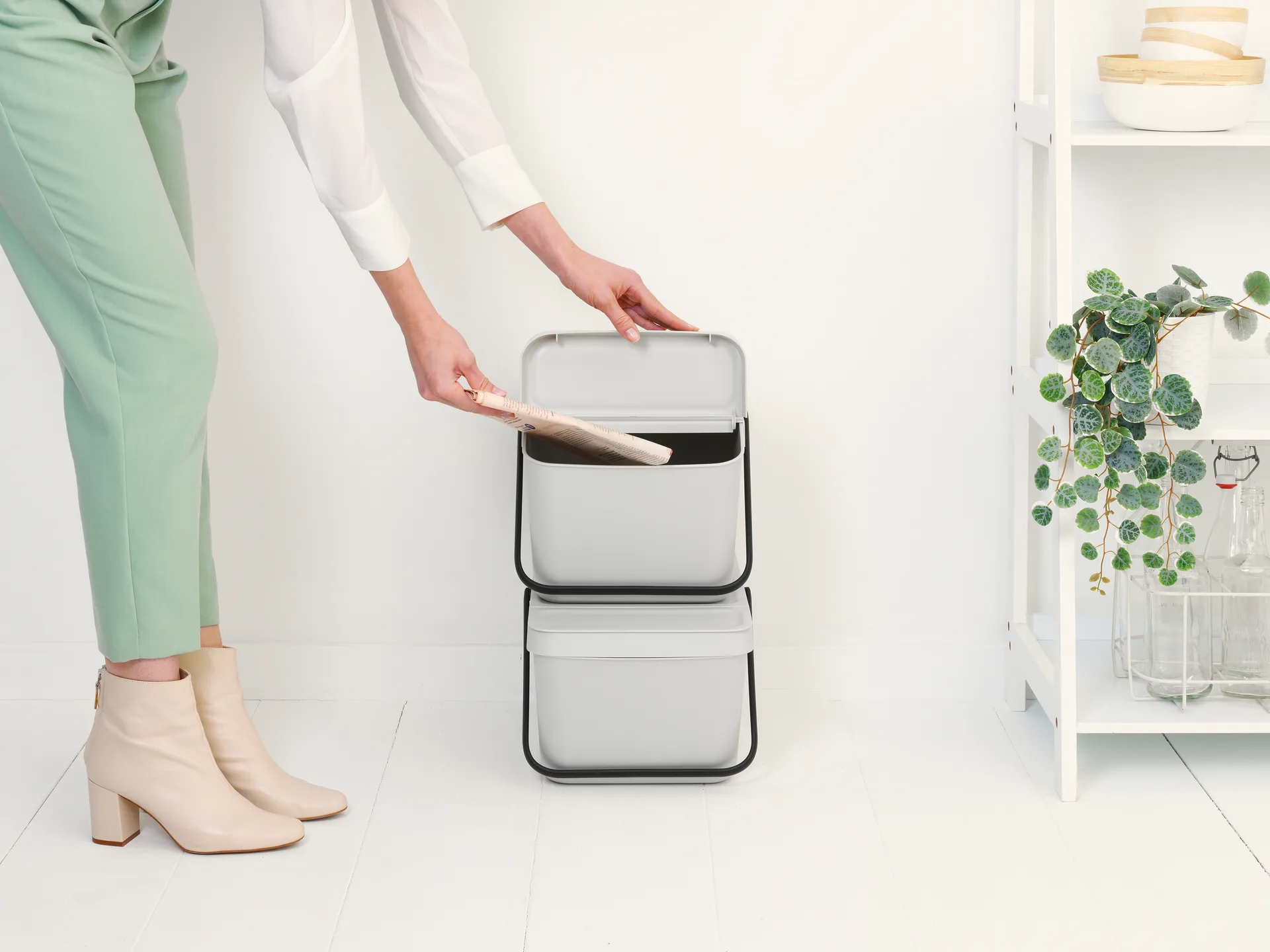 Sort & Go Stapelbar avfallshink 20 L, Ljusgrå Brabantia