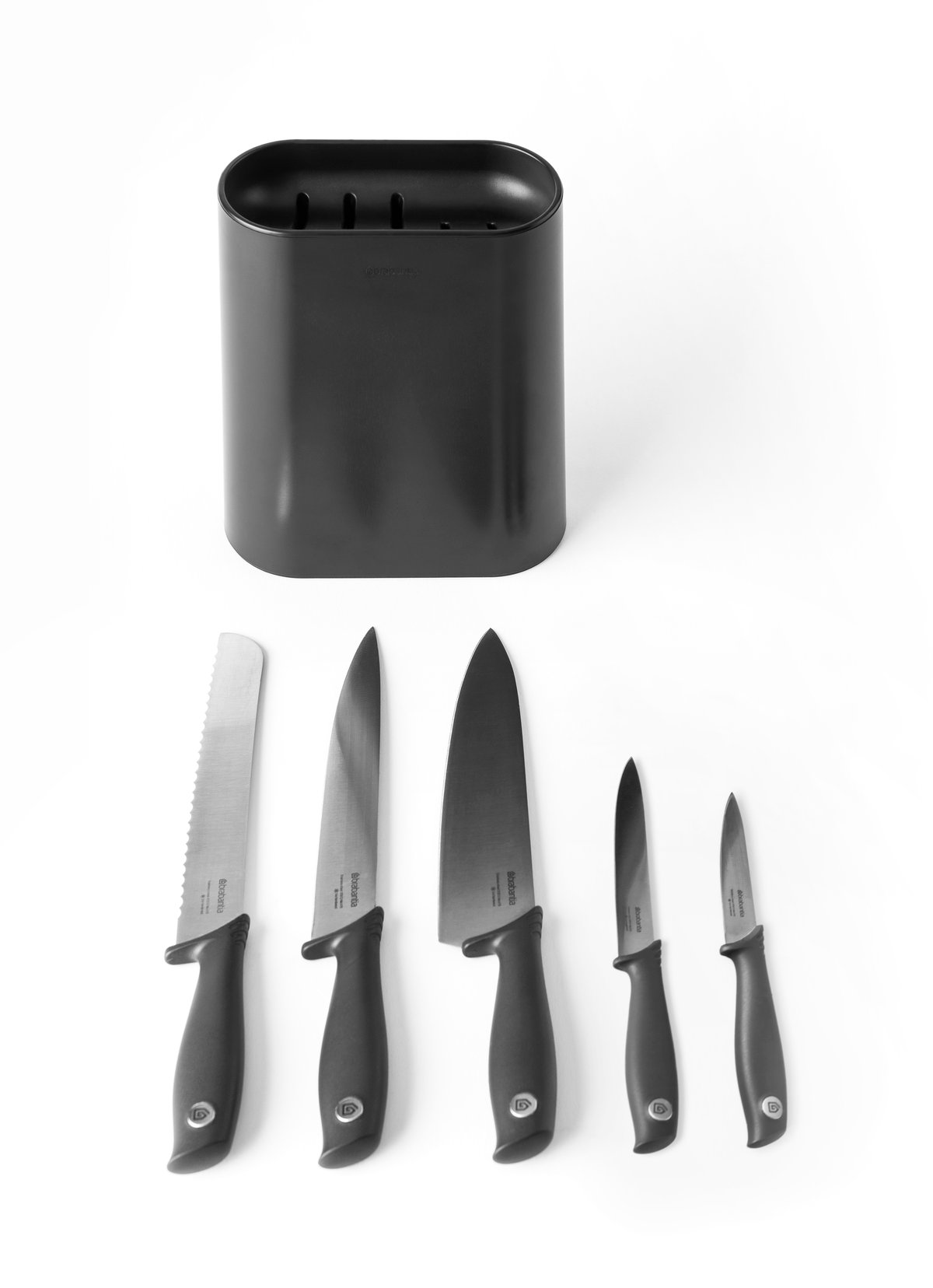 Brabantia Tasty Knivblock stående 5 knivar | Skandinavisk Design | Matbestick | Grå