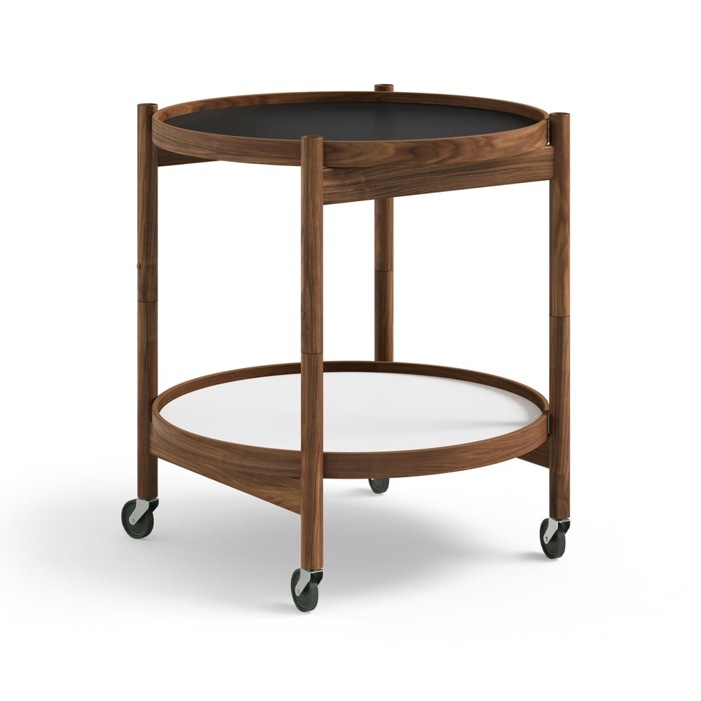 Brdr. Krüger Blling Tray Table model 50 rullbord base, oljat valnötsstativ