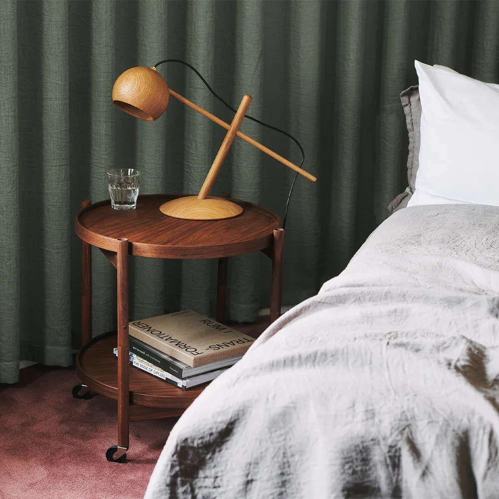 Bølling Tray Table model 50 rullbord, stone, oljat bokstativ Brdr. Krüger