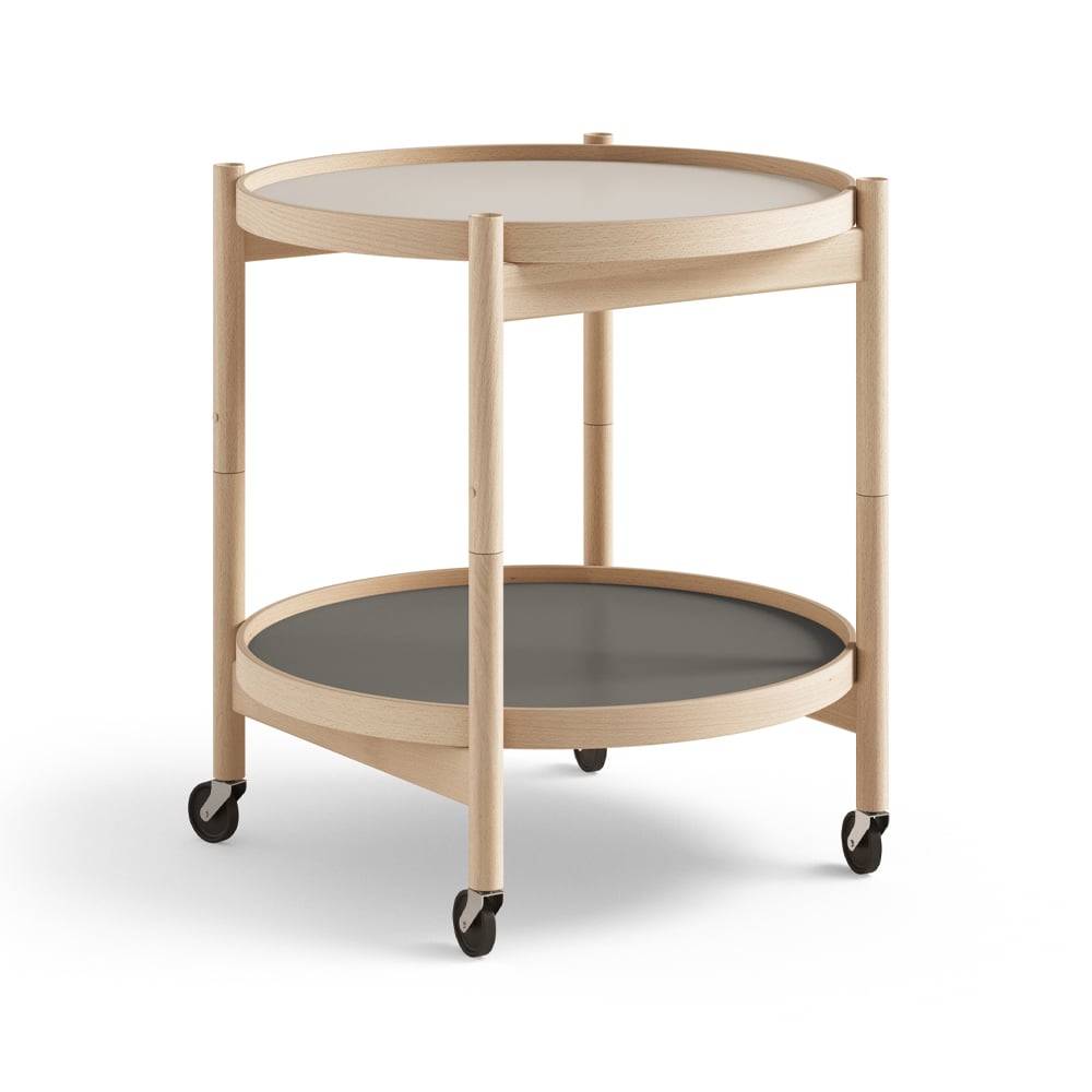 Brdr. Krüger Blling Tray Table model 50 rullbord stone, oljat bokstativ