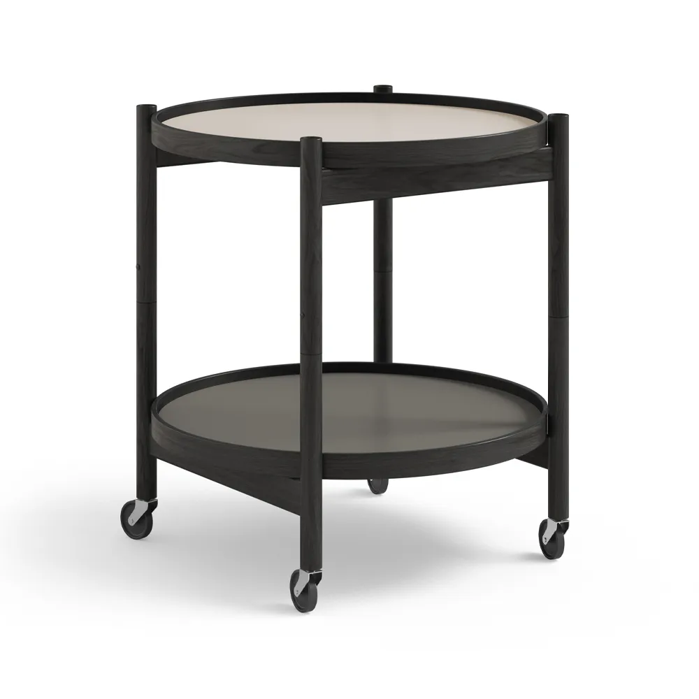 Brdr. Krüger Bølling Tray Table model 50 rullbord stone, svartlackat ekstativ
