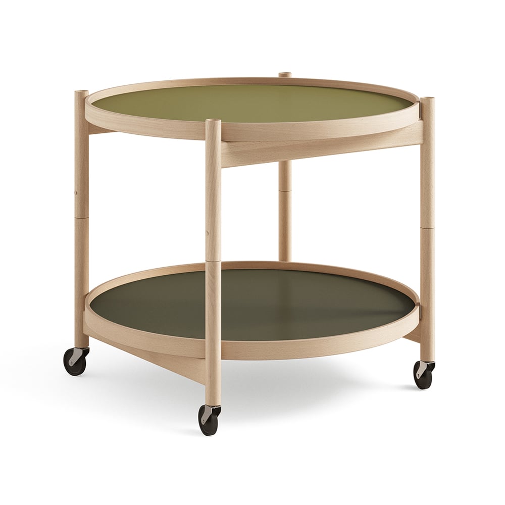 Brdr. Krüger Blling Tray Table model 60 rullbord leaf, oljat bokstativ