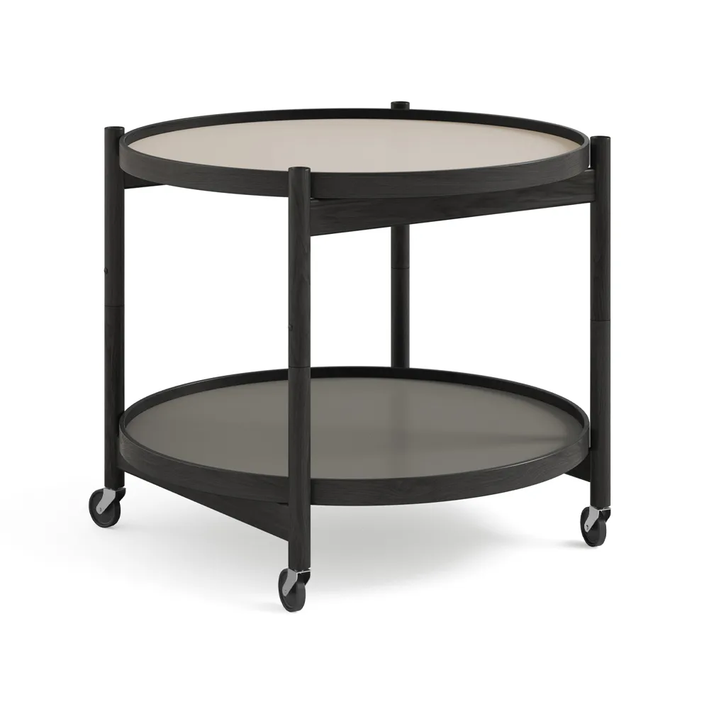 Brdr. Krüger Bølling Tray Table model 60 rullbord stone, svartlackat ekstativ
