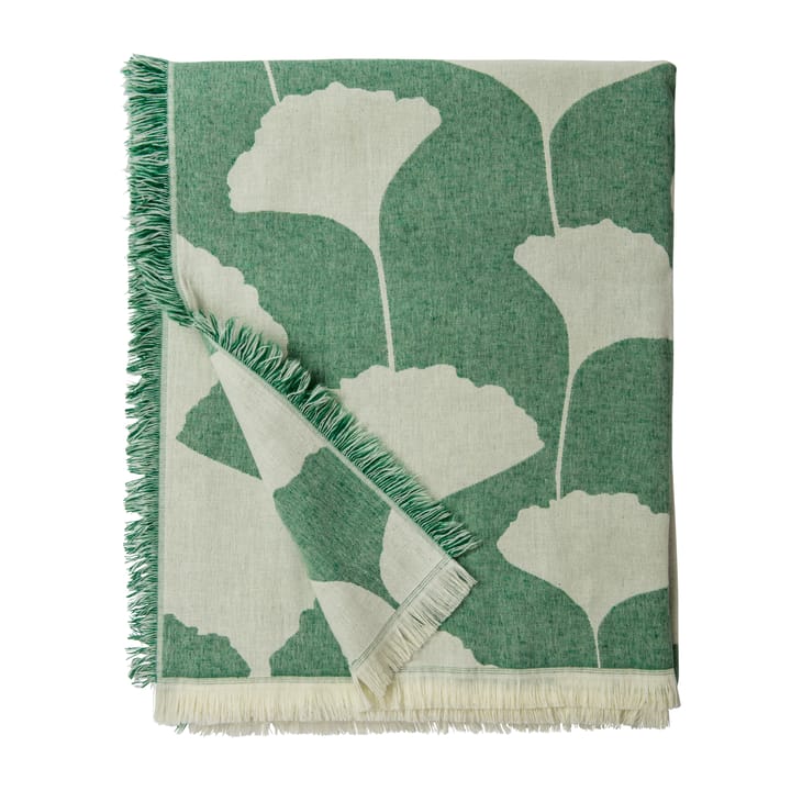 Ginko bomullspläd 130x170 cm - Grön-vit (Emerald) - Brita Sweden
