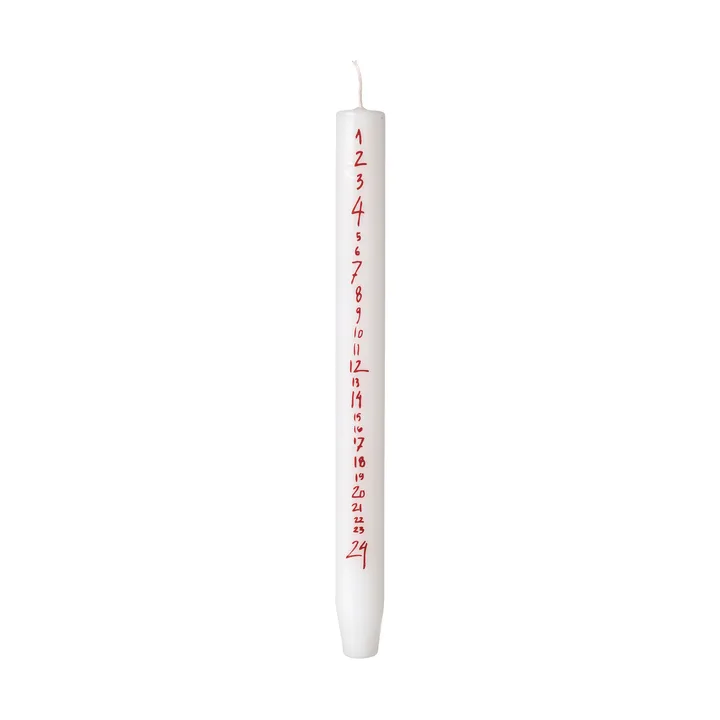Handwritten kalenderljus - Pure White-Red - Broste Copenhagen