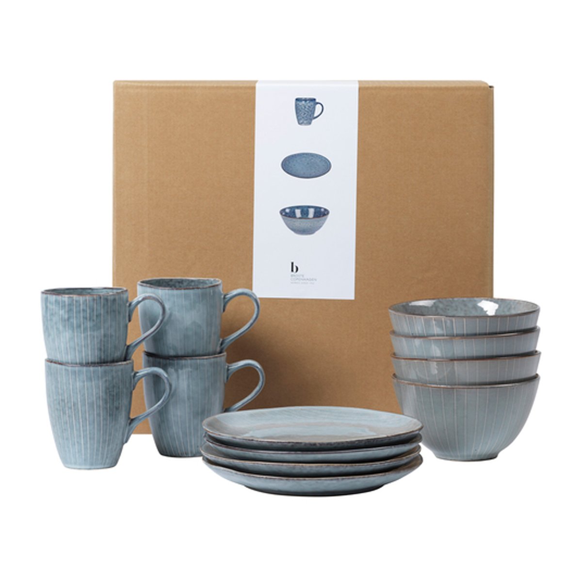Broste Copenhagen Nordic Sea frukostset 12 delar | Skandinavisk Design | Serviser & Startset | Grå