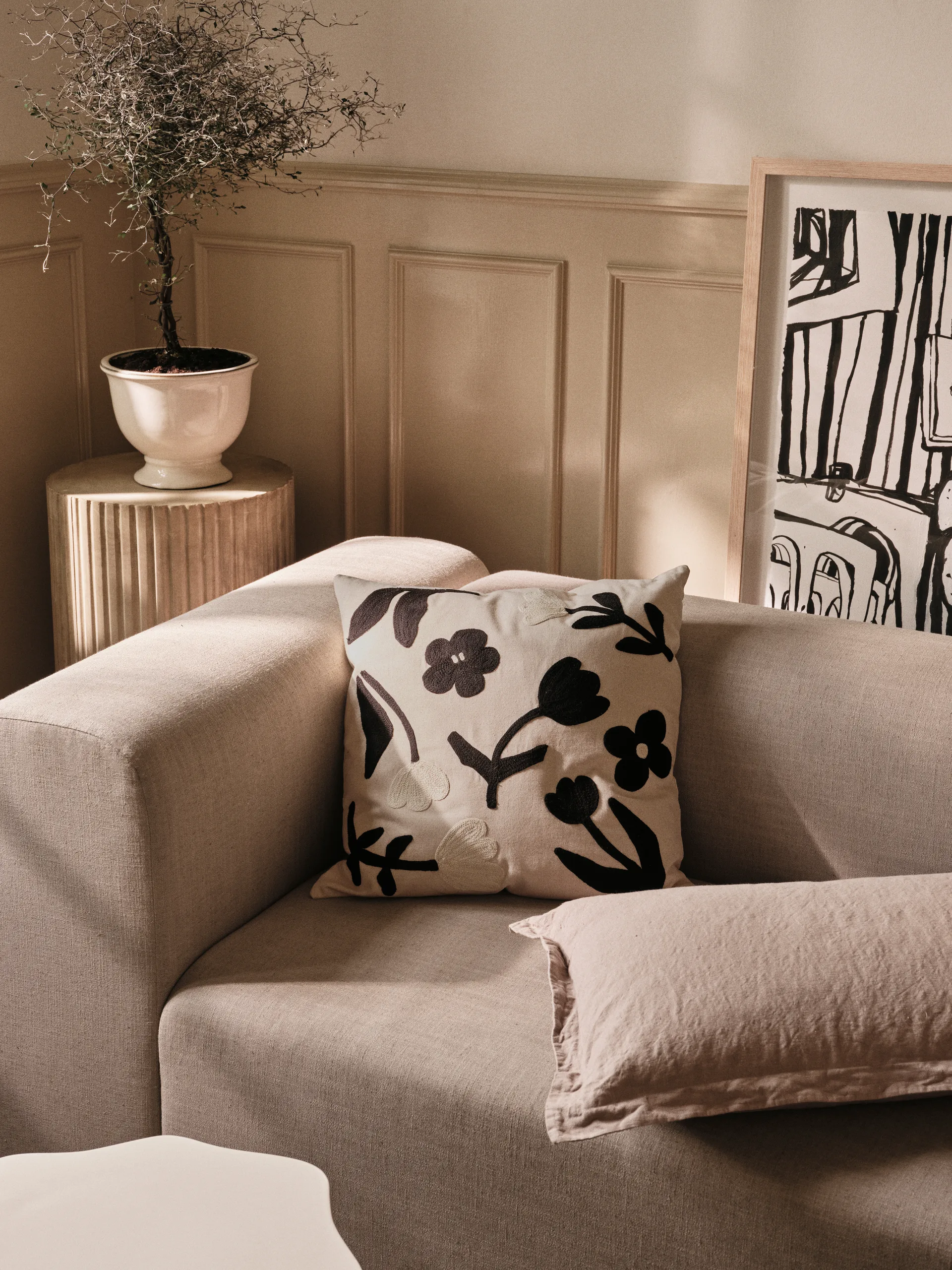 Rosita kuddfodral 50x50 cm, Black-natural Broste Copenhagen