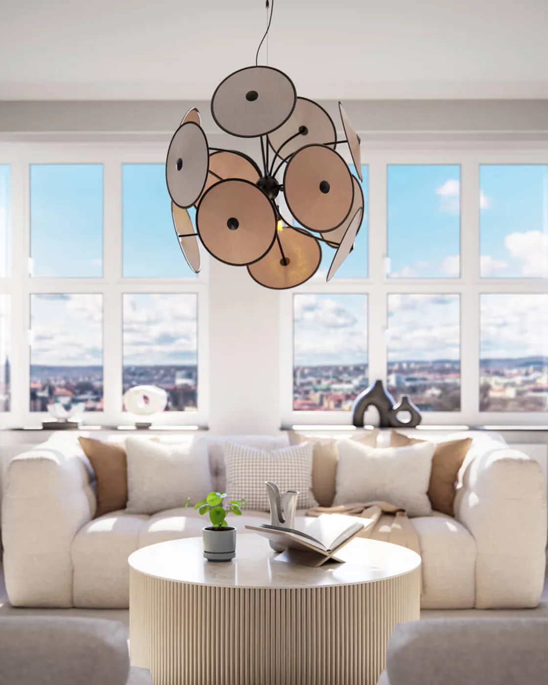 Cappello taklampa Ø82 cm, Matt svart-beige By Rydéns