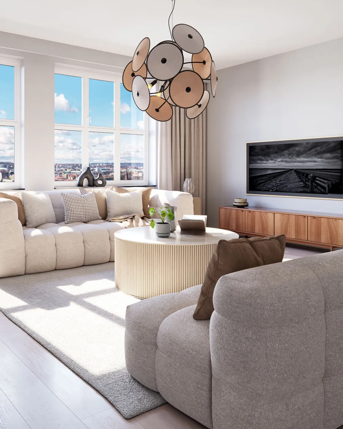 Cappello taklampa Ø82 cm, Matt svart-beige By Rydéns