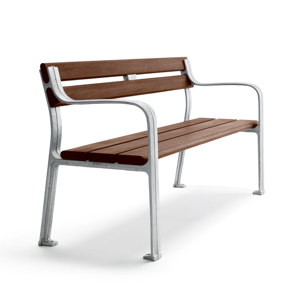 Byarums bruk Joy soffa Mahogny, rå aluminiumstativ | Skandinavisk Design | Trädgårdsbänkar | Brun