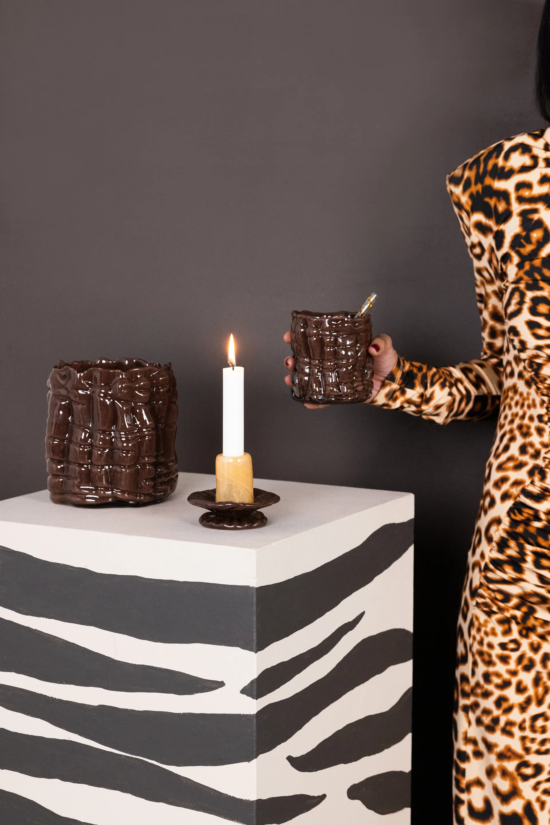 Lara ljusstake XS 9 cm, Orange-brown Byon