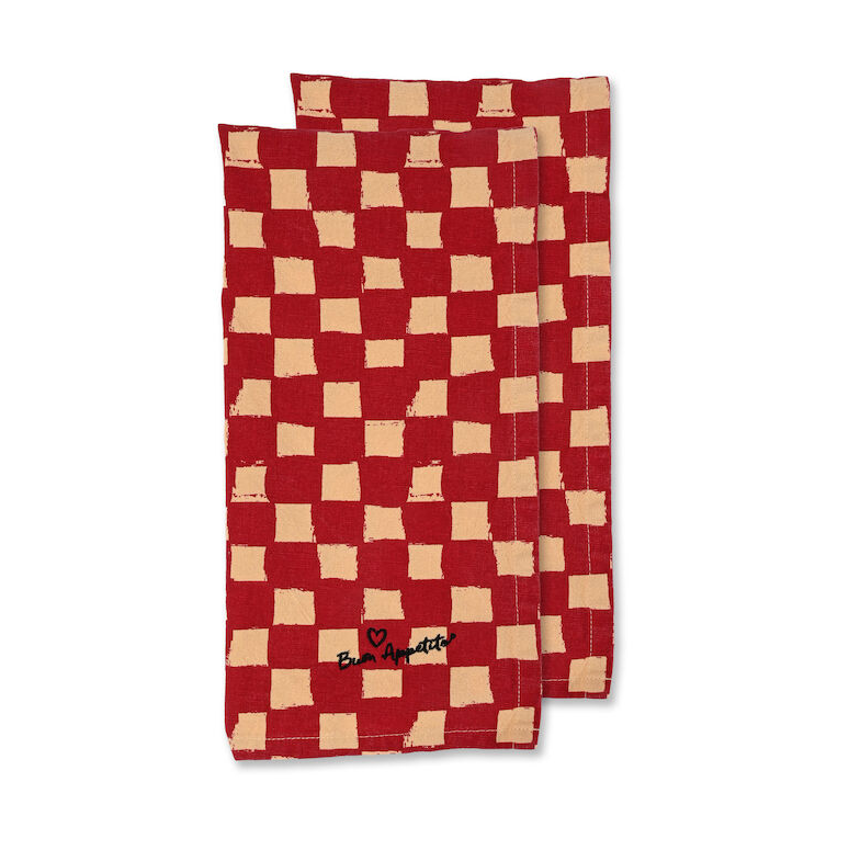 Byon Love kökshandduk 50x70 cm 2-pack Röd-sand | Skandinavisk Design | Kökshanddukar | Röd