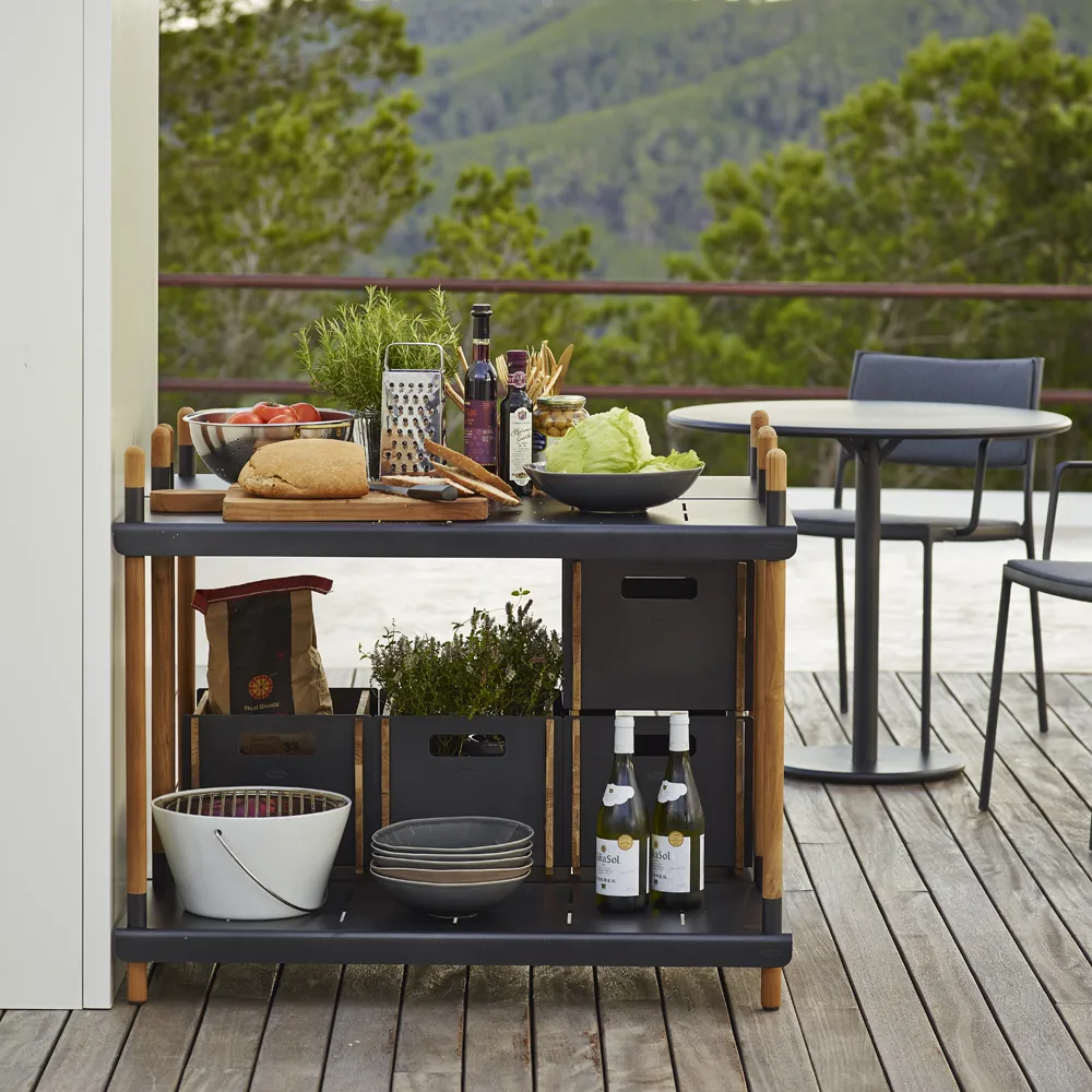 Frame hyllsystem, Lava grey, låg, teak Cane-line