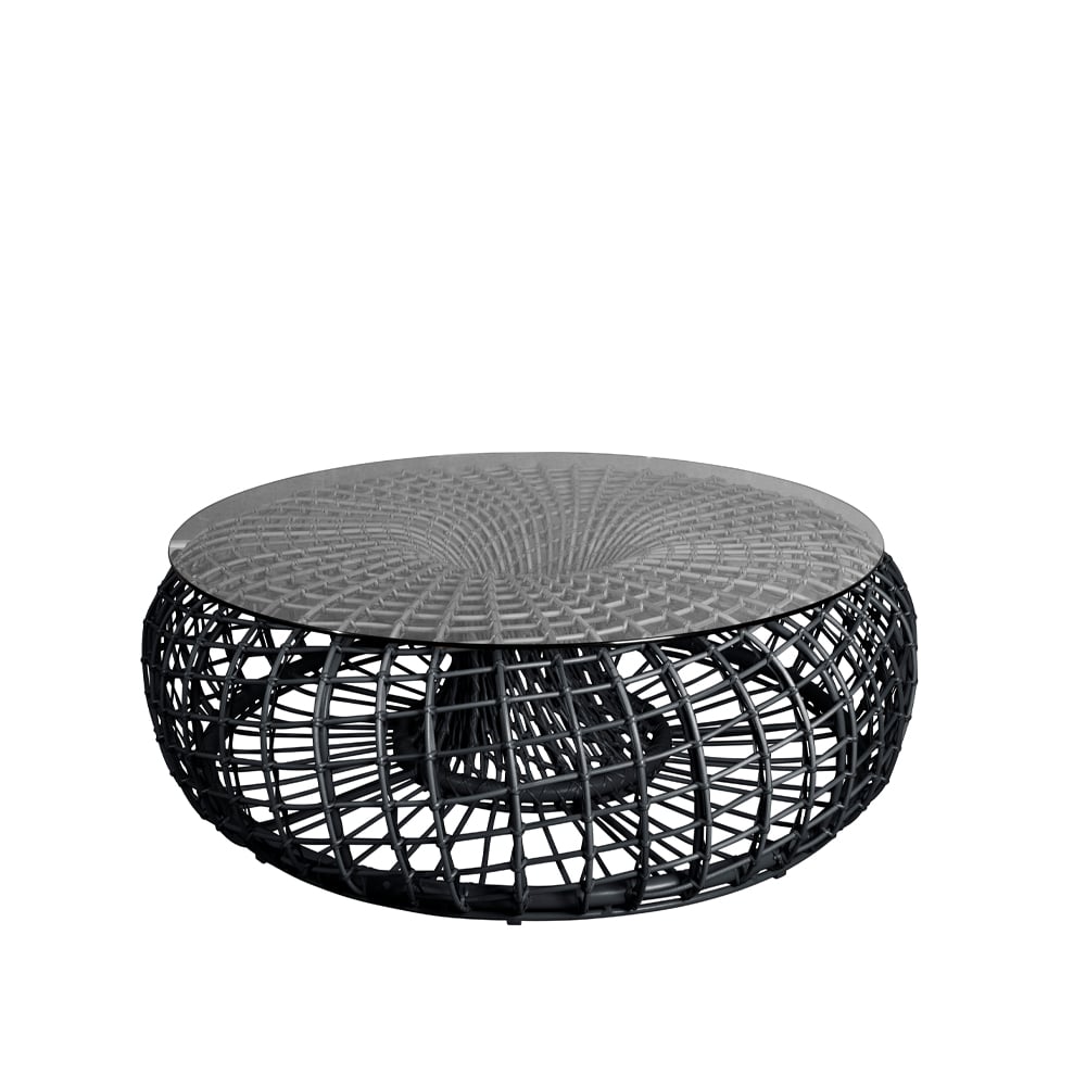 Cane-line Nest bord/fotpall Lava grey, stor, inkl. skiva i glas