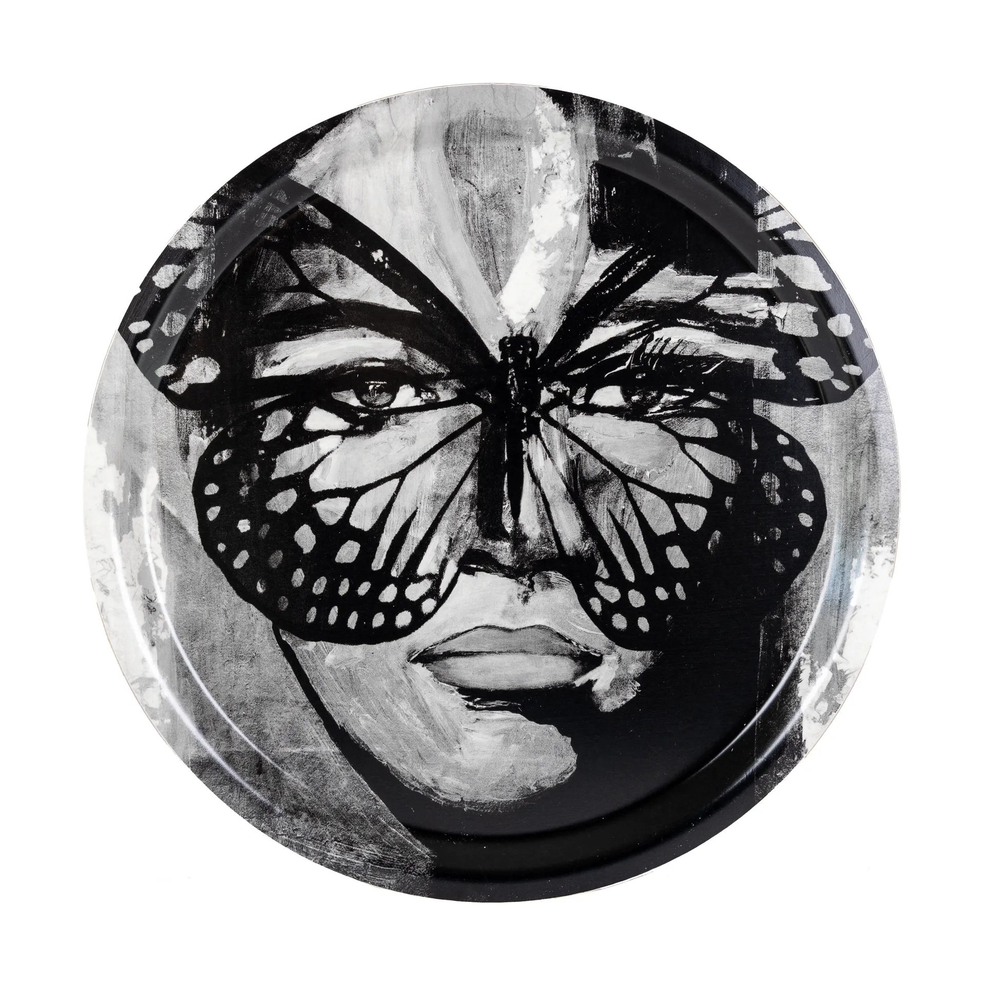 Golden Butterfly bricka Ø31 cm, Black-white Carolina Gynning