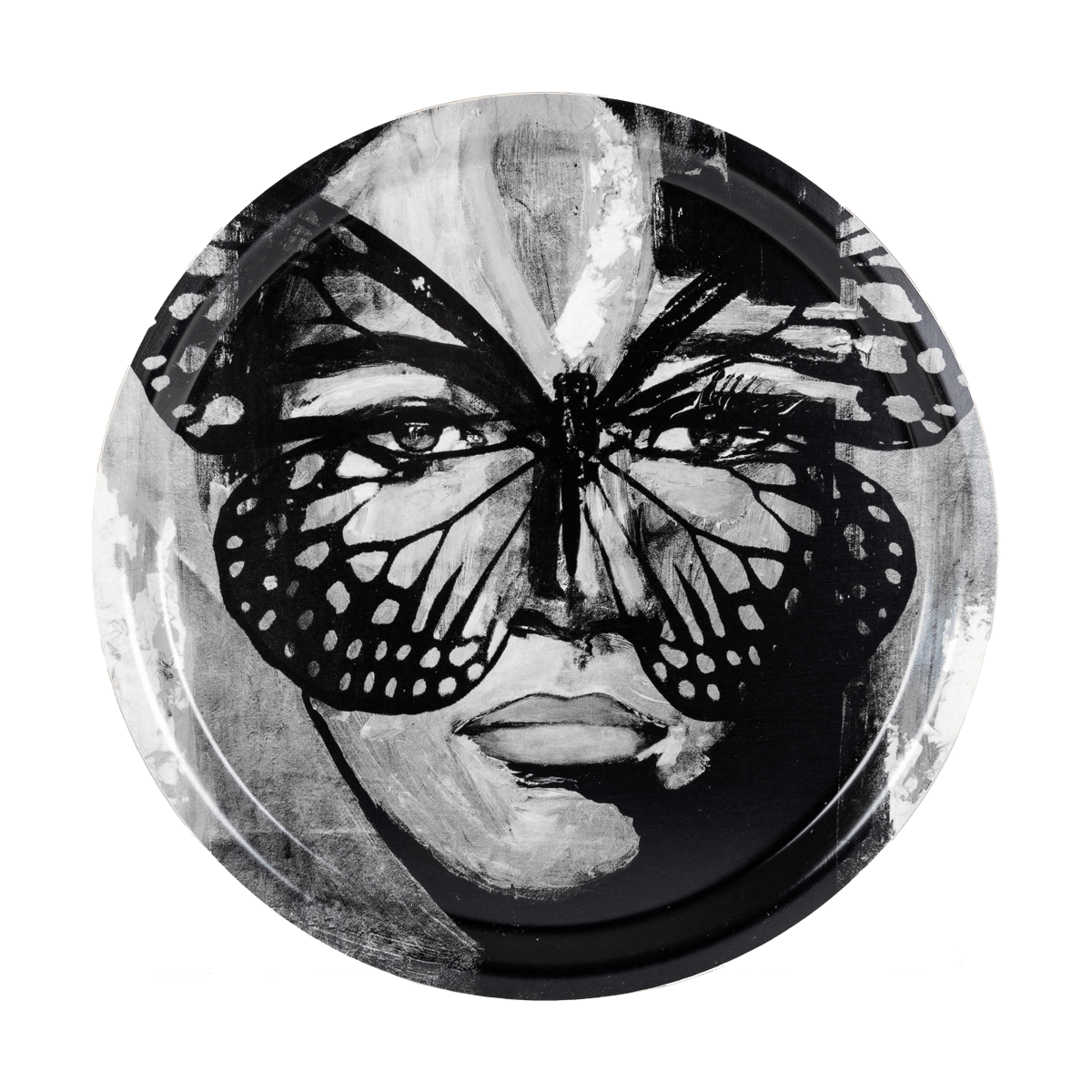 Carolina Gynning Golden Butterfly bricka 31 cm Black-white