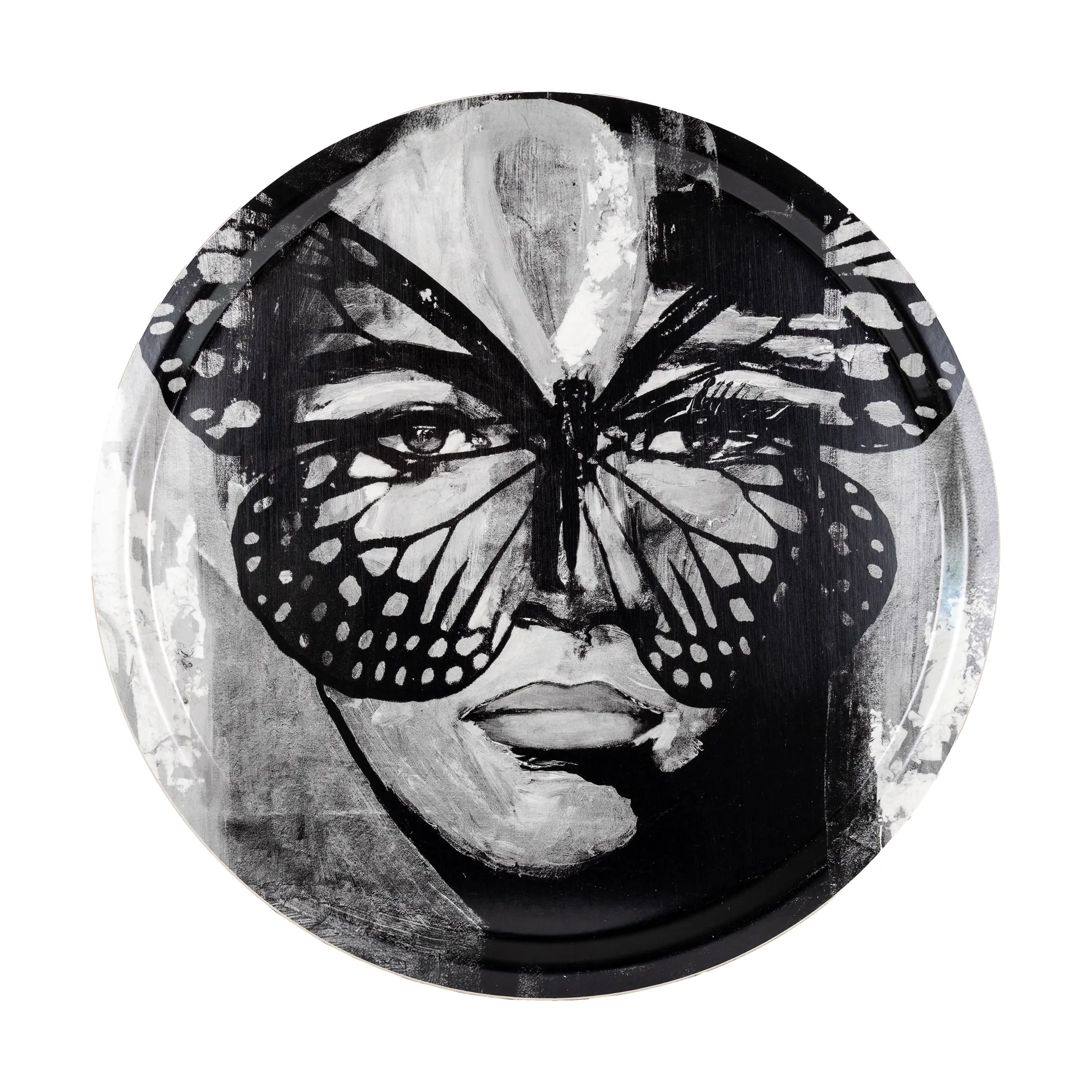 Golden Butterfly bricka Ø46 cm, Black-white Carolina Gynning