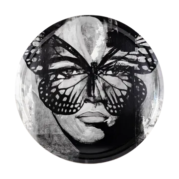 Golden Butterfly bricka Ø46 cm - Black-white - Carolina Gynning