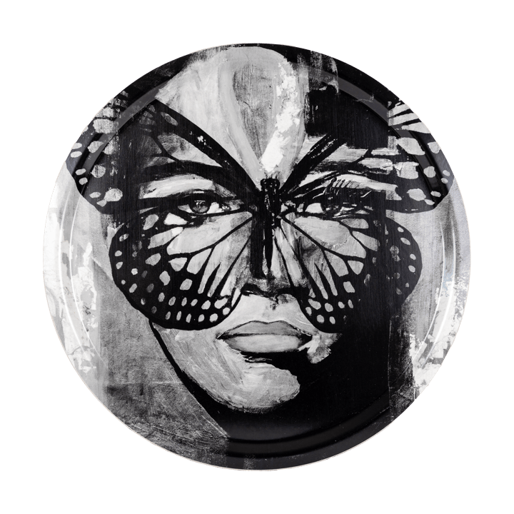 Golden Butterfly bricka Ø46 cm, Black-white Carolina Gynning