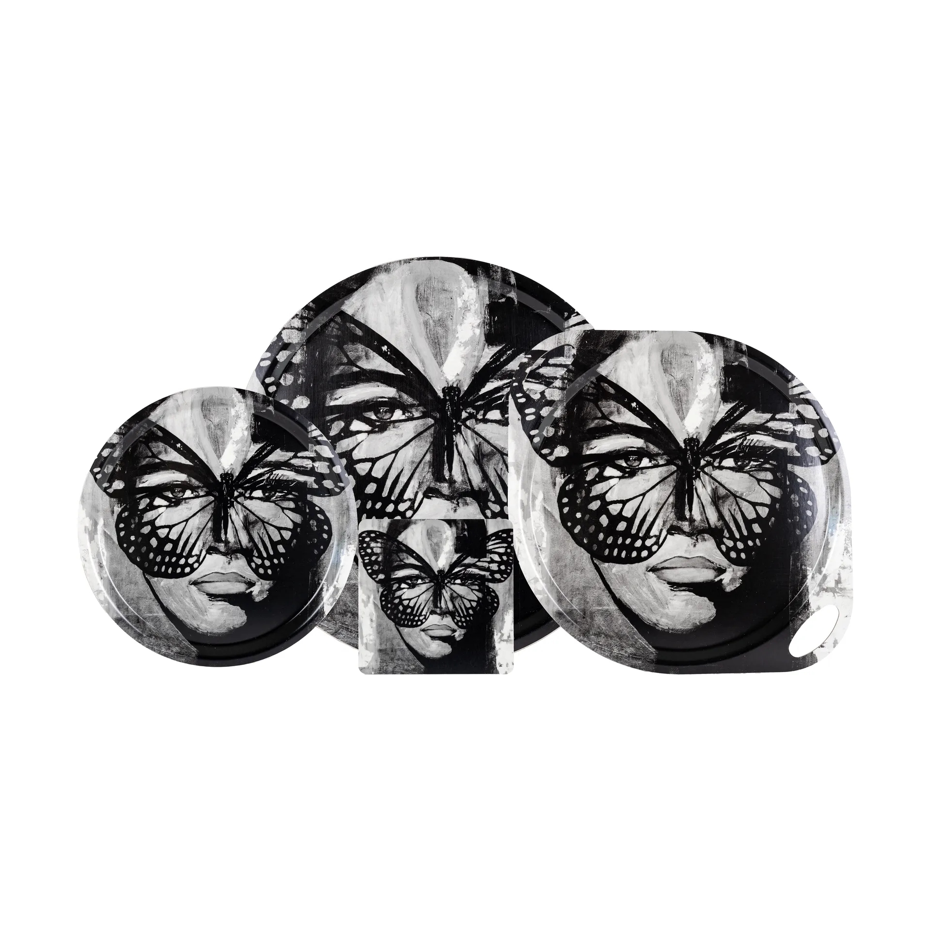 Golden Butterfly bricka Ø46 cm, Black-white Carolina Gynning