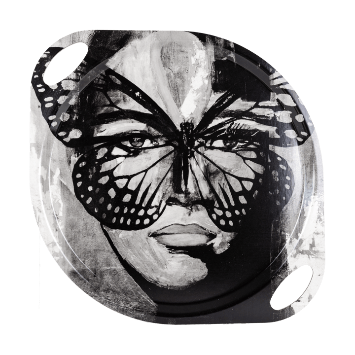 Golden Butterfly bricka med handtag 38x47 cm - Black-white - Carolina Gynning