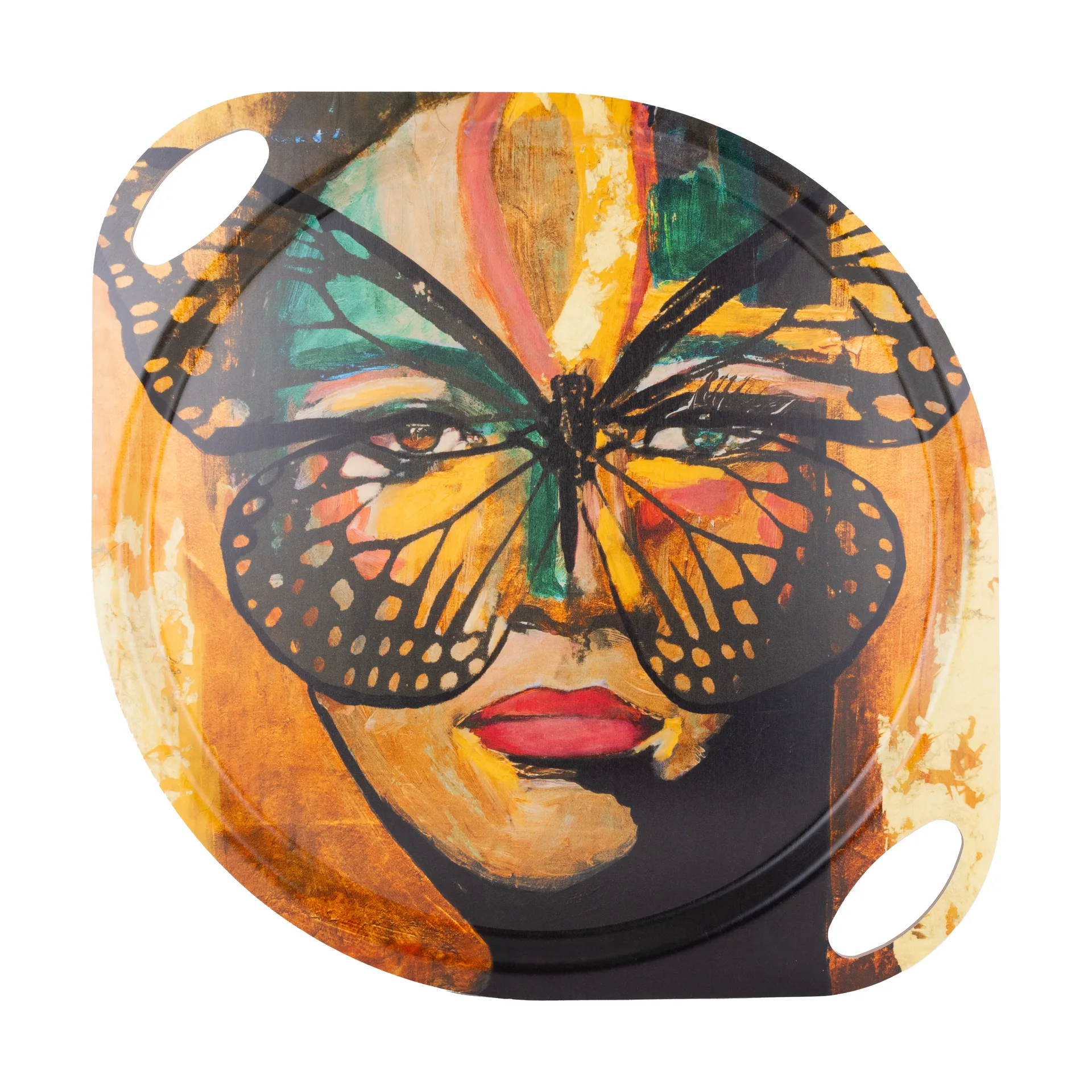 Golden Butterfly bricka med handtag 38x47 cm, Orange-black Carolina Gynning