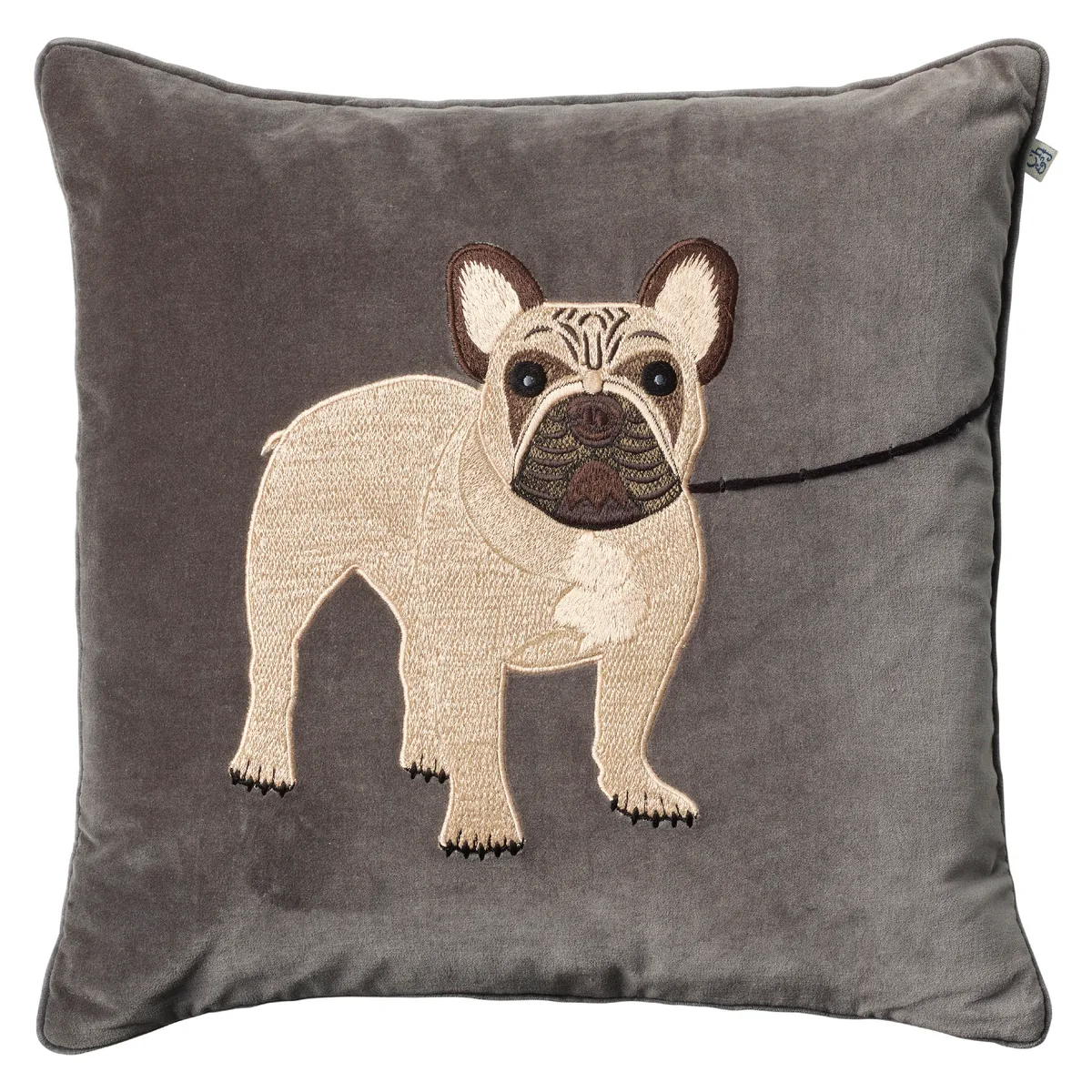 Chhatwal & Jonsson Embroidered French Bull Dog kuddfodral 50x50 cm Grå