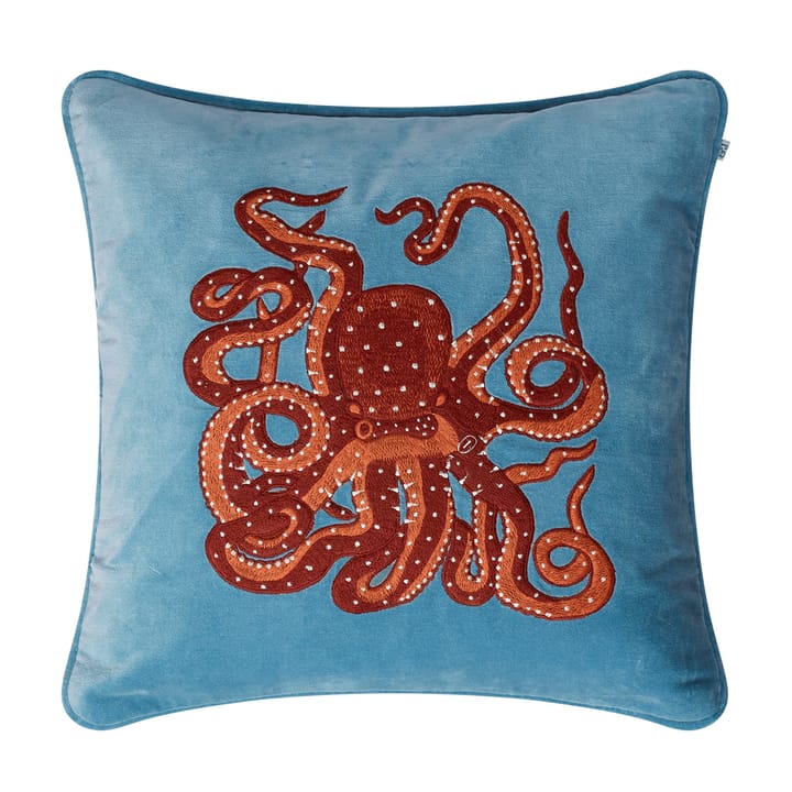 Embroidered Octopus kuddfodral 50x50 cm - Heaven blue-orange-rose - Chhatwal & Jonsson