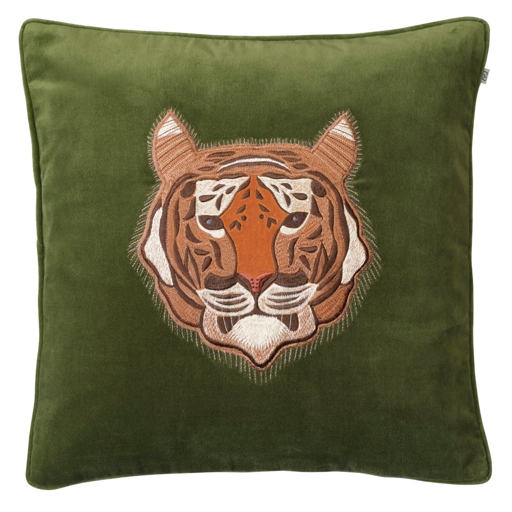 Chhatwal & Jonsson Embroidered Tiger kuddfodral 50x50 cm Cactus green