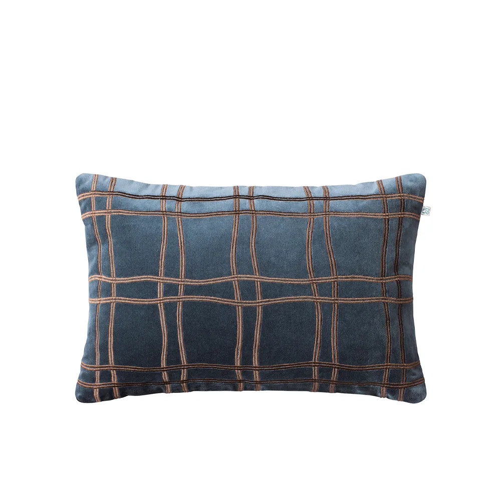 Chhatwal & Jonsson Tattersall kuddfodral sea blue/cognac, 60x40 cm