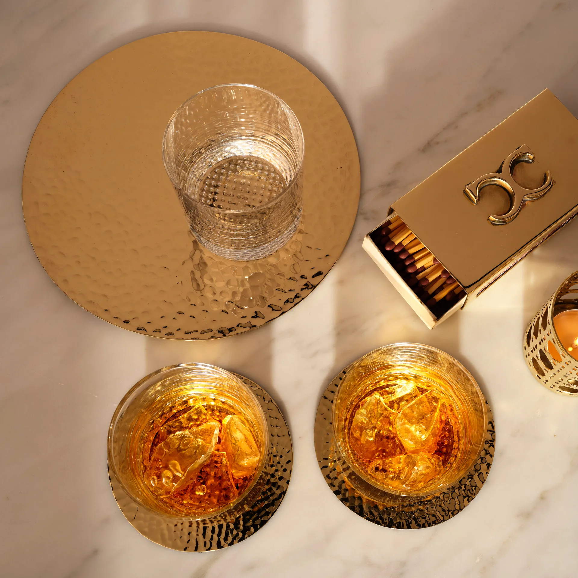 Glasunderlägg hammered Ø10 cm 4-pack, Mässing Classic Collection