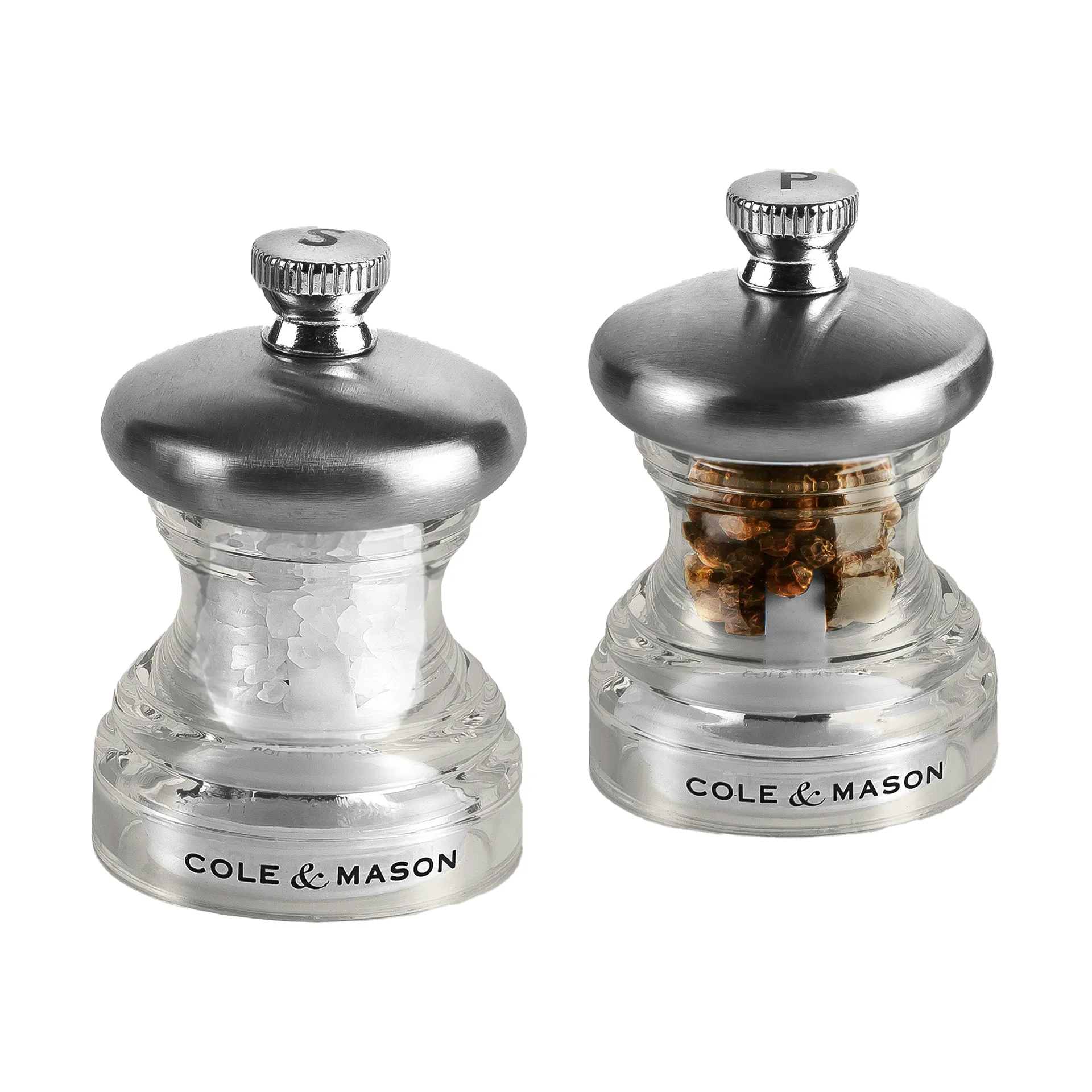 Button salt-och pepparkvarn set 6,5 cm, Transparent Cole & Mason