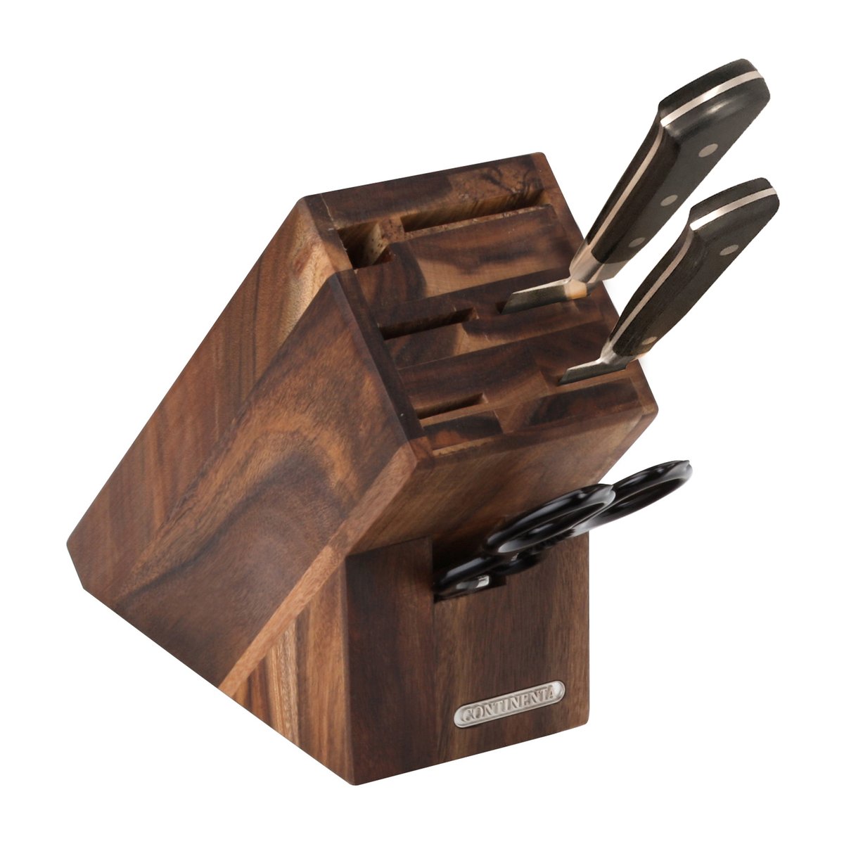 Continenta Knivblock akacia för 5 knivar, bryne och sax 9,5x22 cm