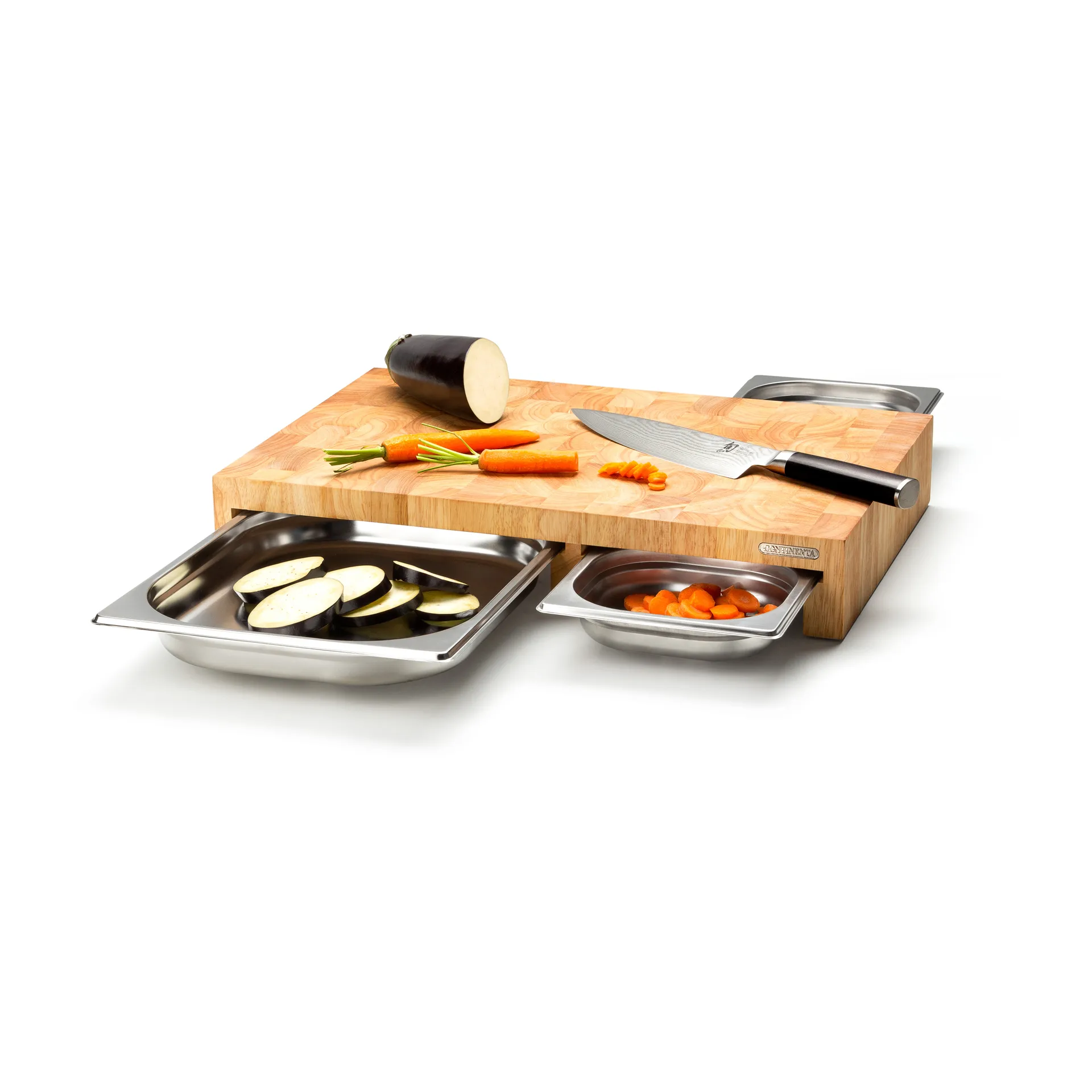 Skärbräda gummiträ med 3 bleck, 32x48 cm Continenta