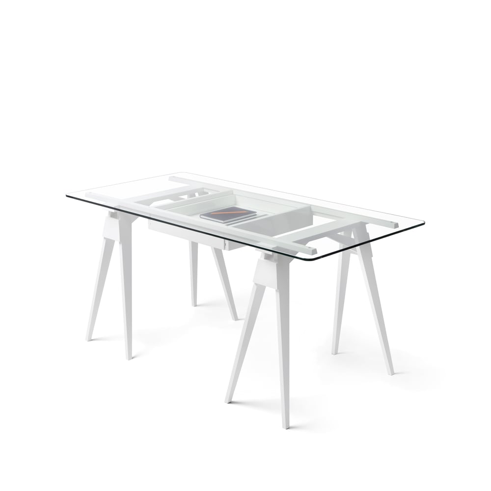 Design House Stockholm Arco skrivbord vit lack, inkl. låda, glasskiva