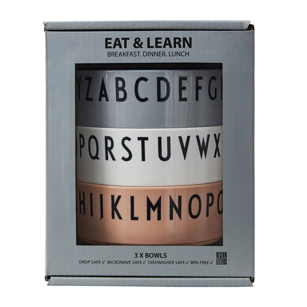 Breakfast Dinner Lunch skål 3-pack, Nude Design Letters