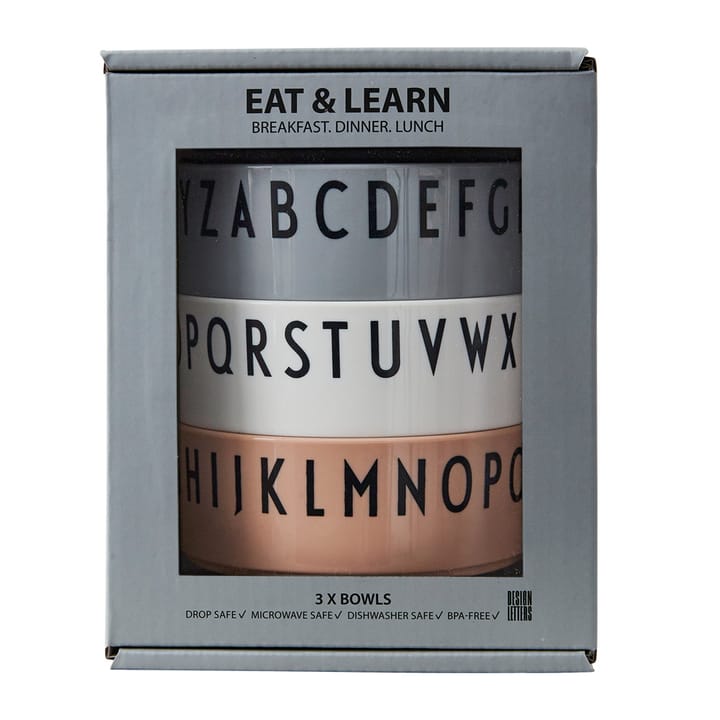Breakfast Dinner Lunch skål 3-pack, Nude Design Letters