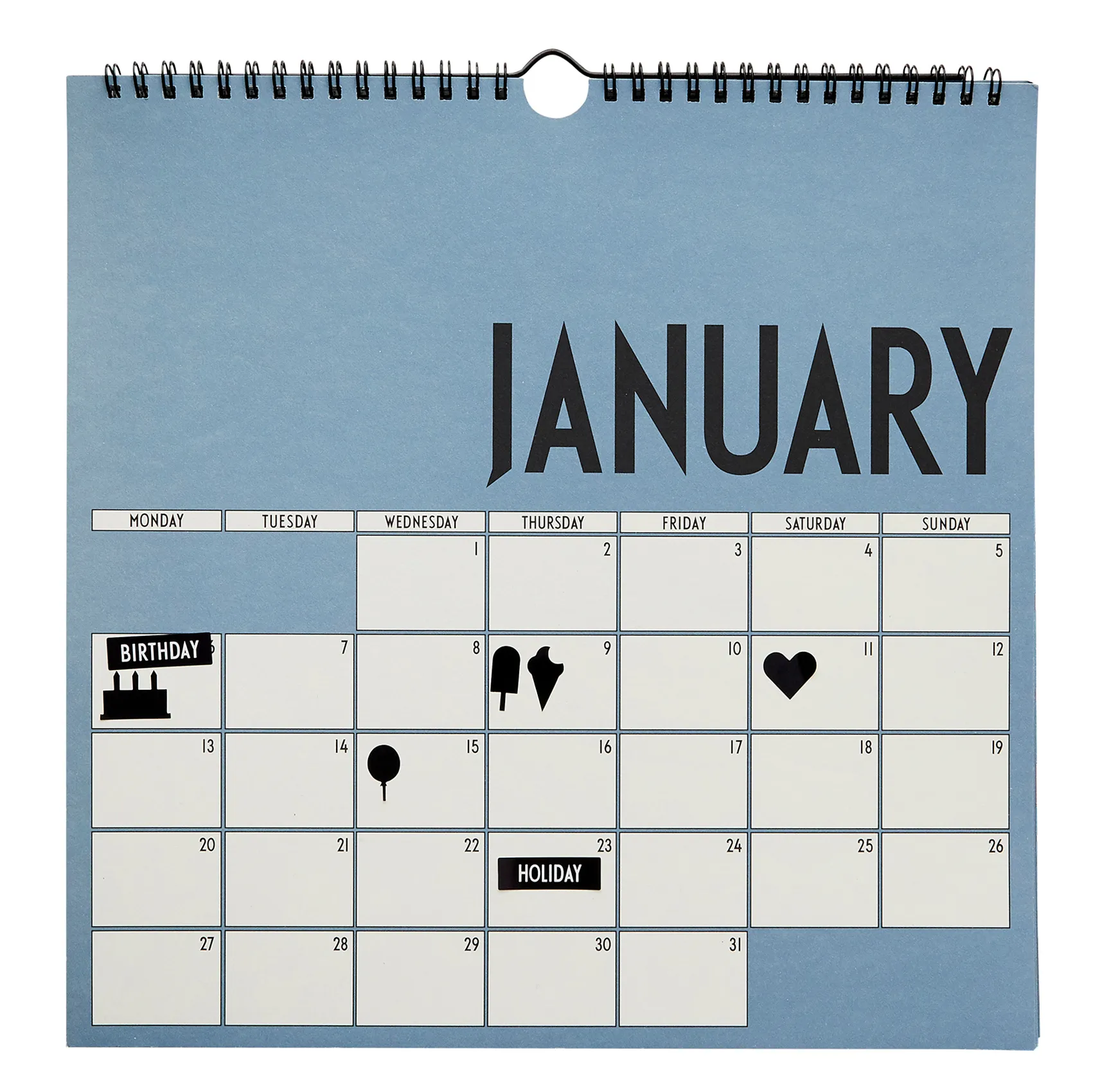 Design Letters väggkalender 2020, Blå Design Letters