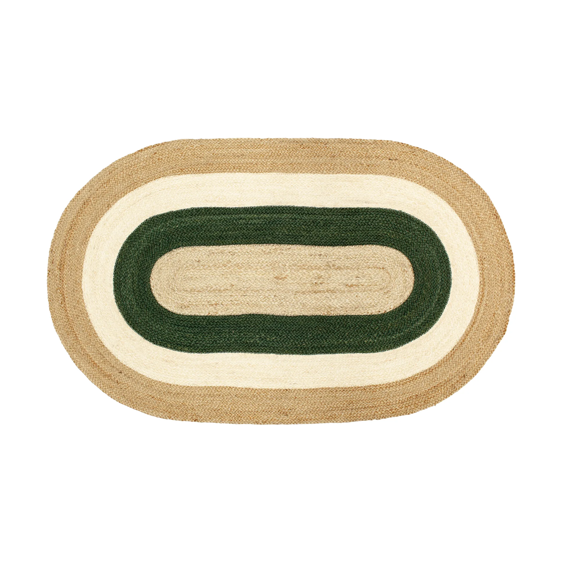 Elin striped oval jutematta 92x150 cm, Green Dixie