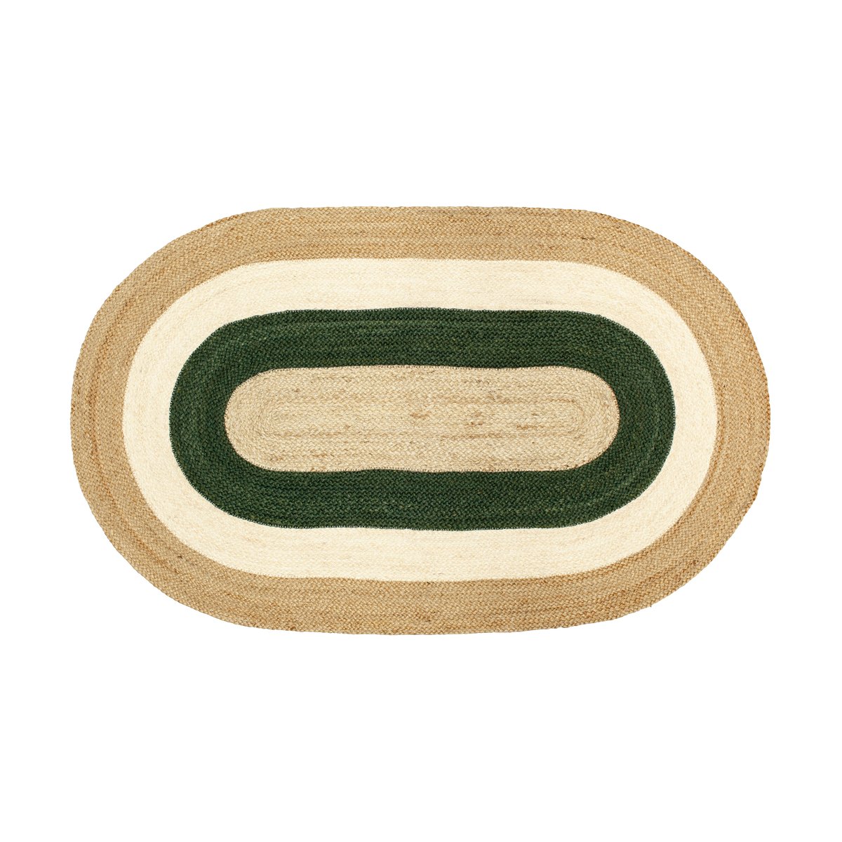 Dixie Elin striped oval jutematta 92x150 cm Green | Skandinavisk Design | Lugg- & Ryamattor | Beige