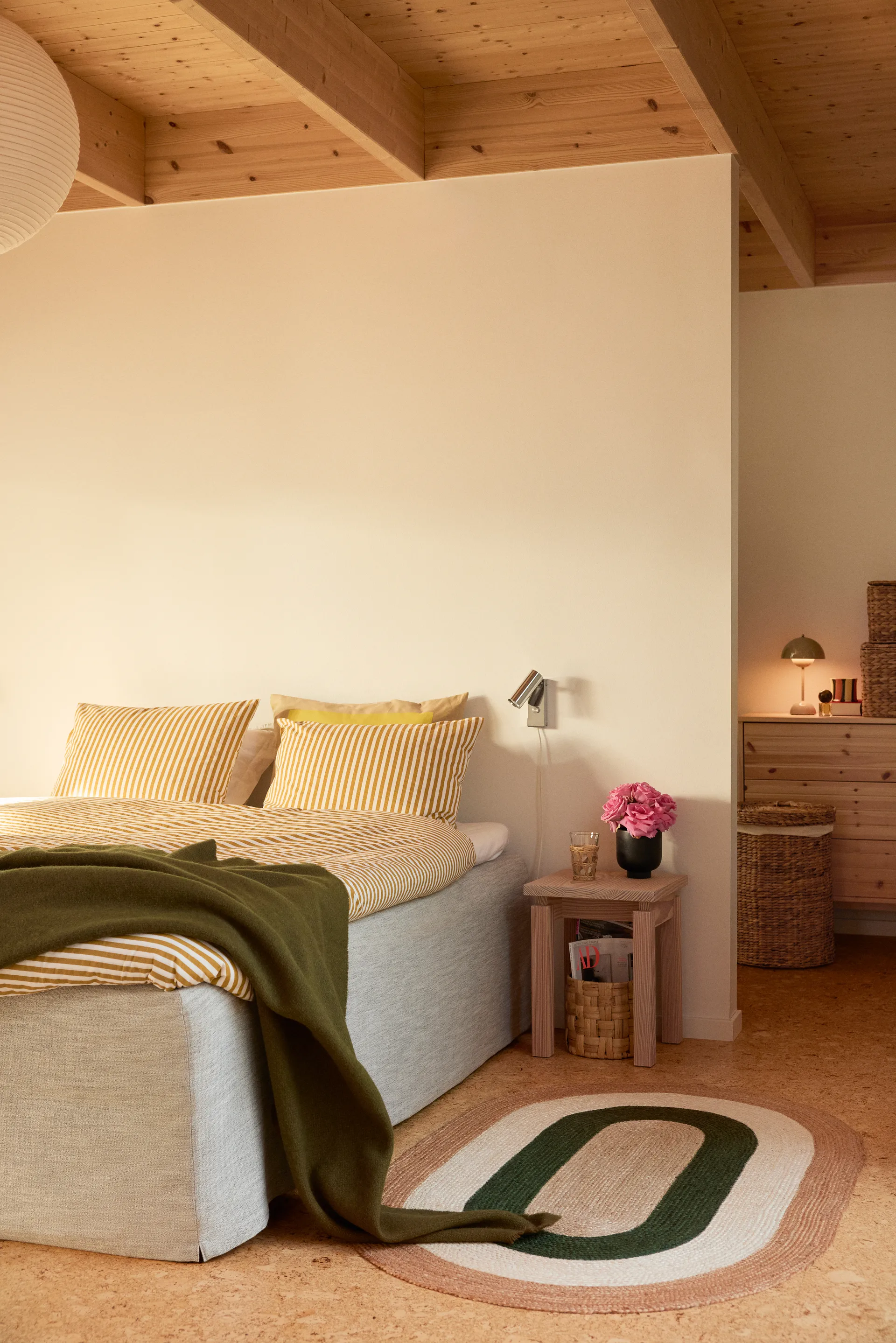 Elin striped oval jutematta 92x150 cm, Green Dixie